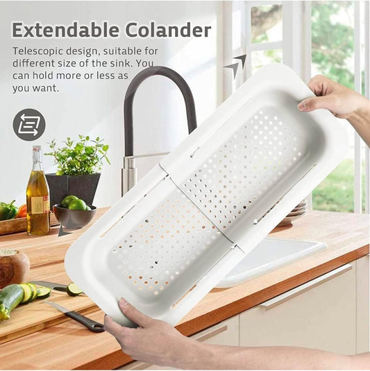 Expandable Over-the-Sink Colander Strainer Basket 14.25 to 19.5 Inch Black