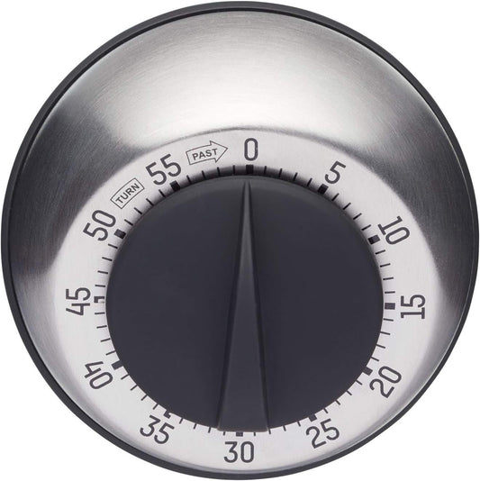 Pro Wind Up Kitchen Timer, Stainless Steel 60-Minutes Mini Cook's Timer, Lightweight Cooking and Baking Portable Countdown Countertop Alarm, Endorsed by Professional Chefs,Grey,9.5 cm