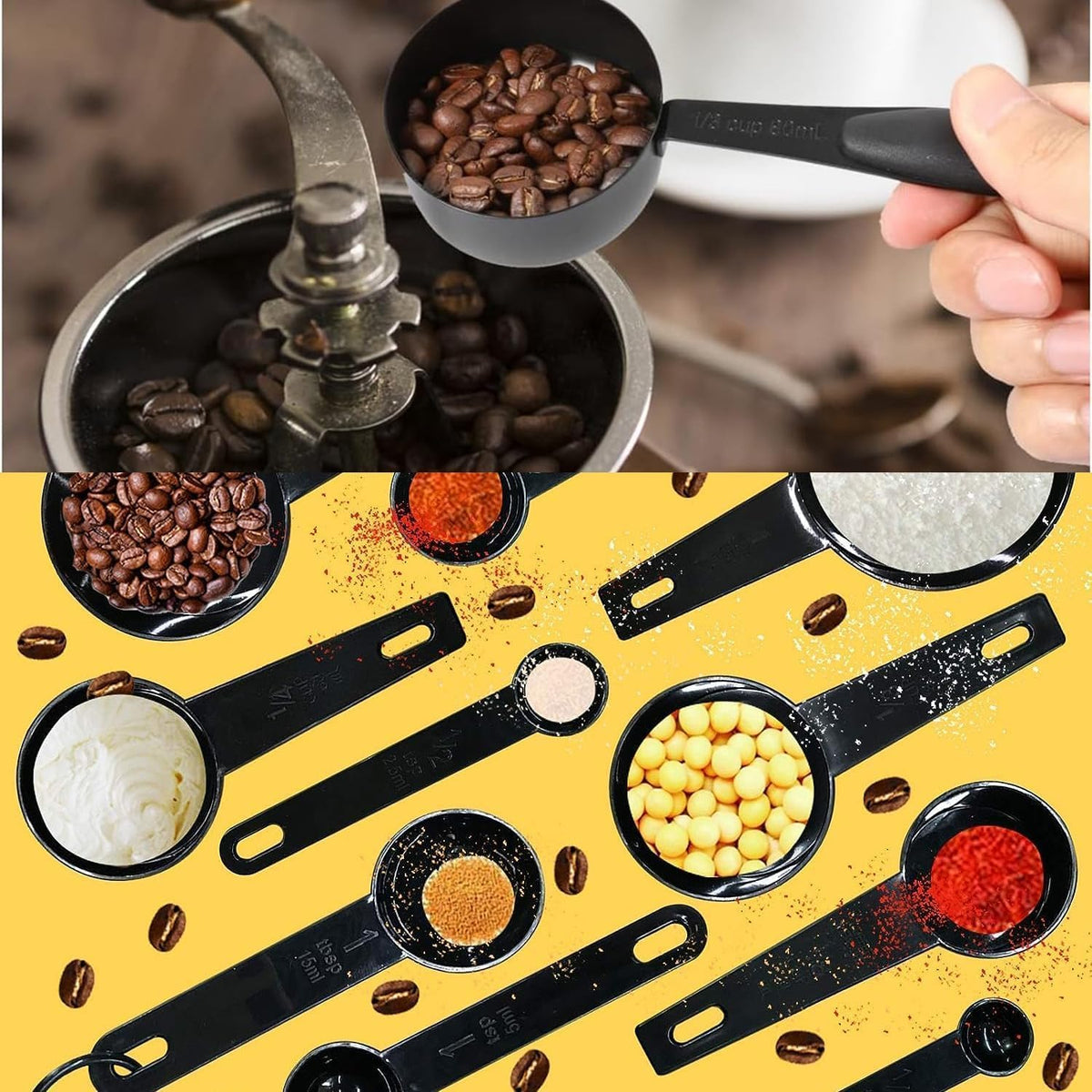 Measuring Cups and Spoons Set of 10, Stackable Plastic Measuring Cups and Spoons for Drying and Liquid Ingredients, Cooking and Baking