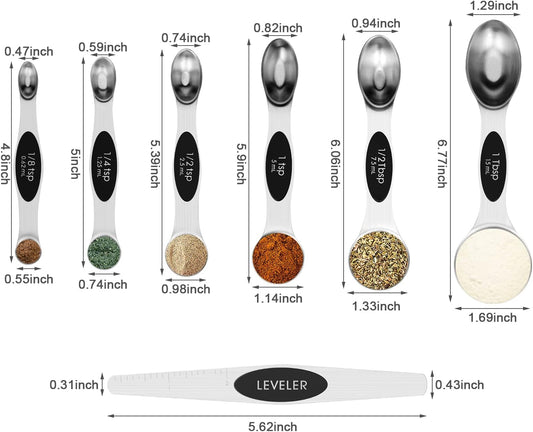 7 PCS Black Magnetic Measuring Spoons Set | Dual Sided, Stainless Steel Small Tablespoon, Teaspoons, Fits in Spice Jars, for Dry and Liquid