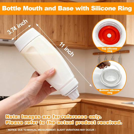 Pancake Batter Dispenser Bottle Kit (White) | Pancakes Mixer with Shaker Ball Stainless Steel Whisk and Brush,Squeeze Bottles for Cupcake Muffin Waffle Crepe