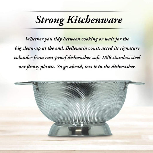 Stainless Steel Colander for Kitchen, 3 Qt Pasta & Rice Strainer | Durable Highest Grade Premium Steel, Dishwasher Safe and Odor resistant Food Strainer, Lightweight Looped Handles