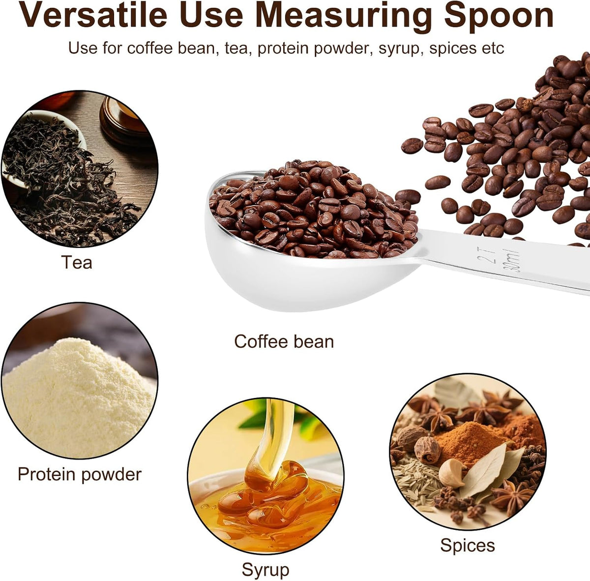 2Pcs Coffee Scoops, Premium 18/8 Stainless Steel Coffee Spoons, Set of 2 Short Handled (1 Tablespoon & 2 Tablespoon) Coffee Measuring Spoon for Ground Coffee, Tea and Powder