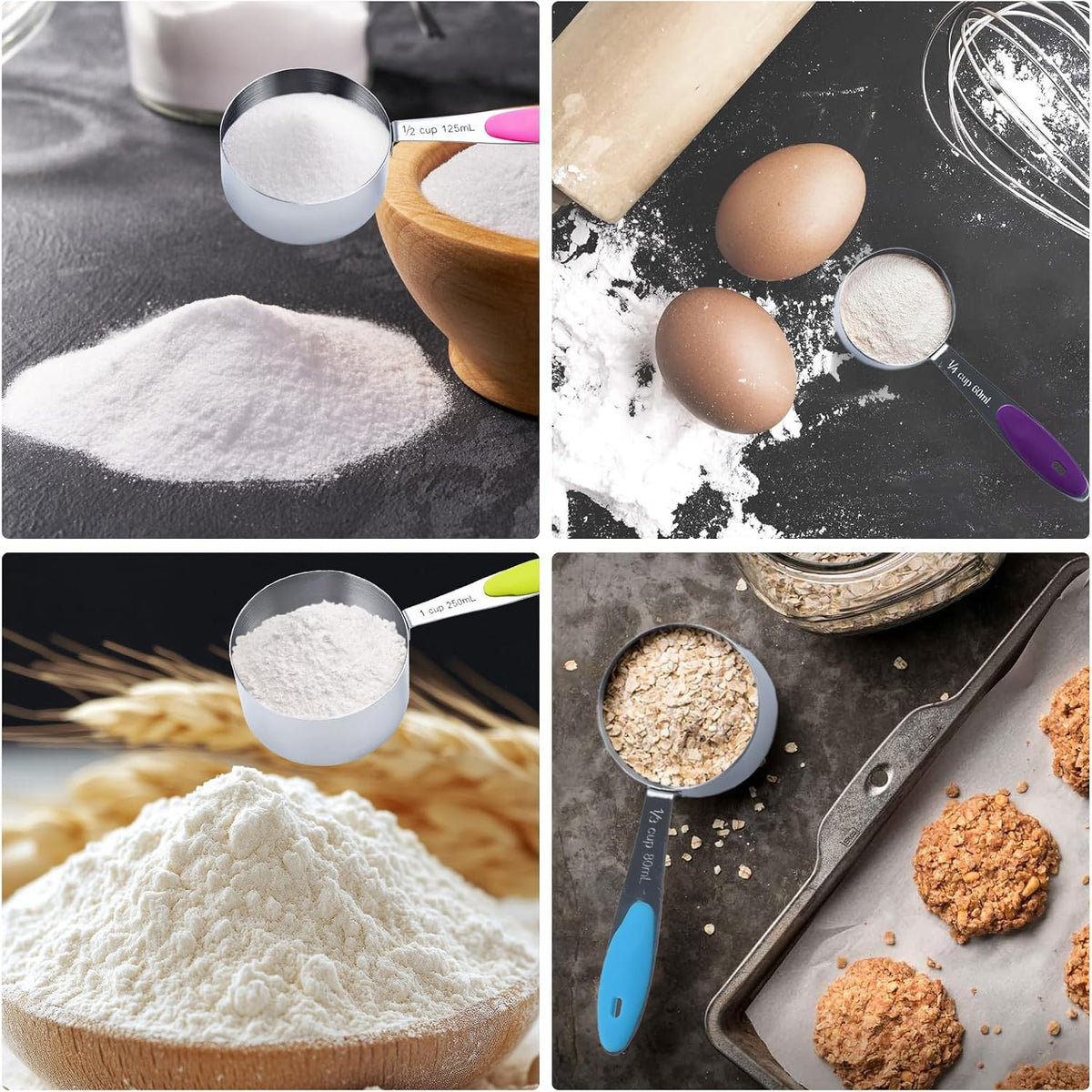 Gold Measuring Cups and Spoons Set, 8 PCS Metal Measuring Cups and Stainless Steel Measuring Spoons Set for Kitchen