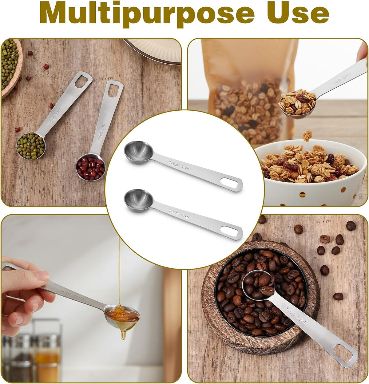 Tsp Measuring Spoon, 2Pcs 1 Teaspoons Measuring Spoon (5ml, Silver)