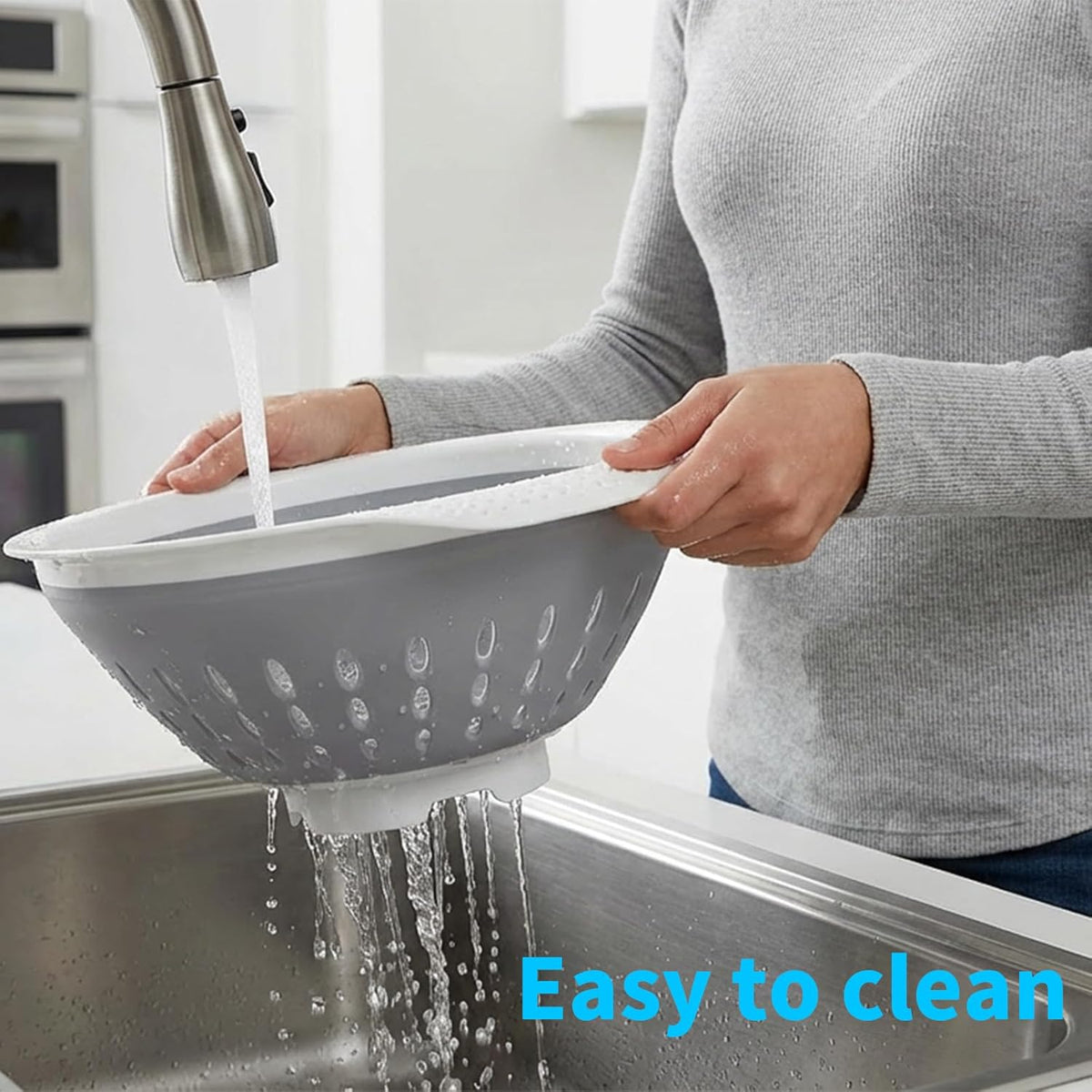 5 Quart Collapsible Colander,BPA Free,Dishwasher Safe,Silicone Food Strainer with Plastic Handles,Heavy Duty Foldable Heat Resistant Pasta and Veggies Kitchen Drainer Steam Basket,Gray