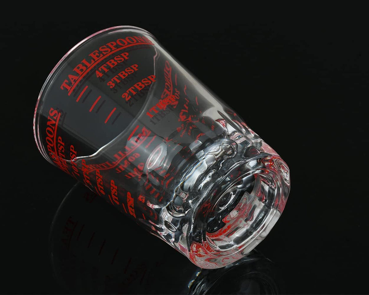 120 Milliliter Measuring Cup 2 Pieces Shot Glass Measuring Cup with 4 Kinds of Measuring Scale for Small Amount Liquid (Red, 120 ml)