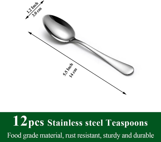 Demitasse Espresso Spoons 12 Pieces 5.5", Stainless Steel Mini Spoons Set for Coffee, Dessert, Ice Cream, Metal Cutlery Spoon for Home, Kitchen, Restaurant Café, Dishwasher Safe