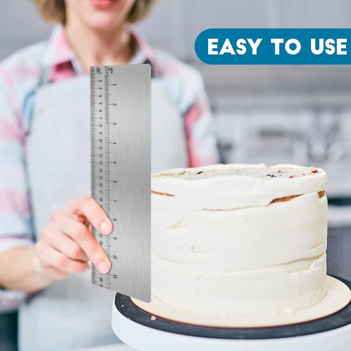 Cake Scraper Smoother Metal with Scale Baking Comb Tool, 12 Inches