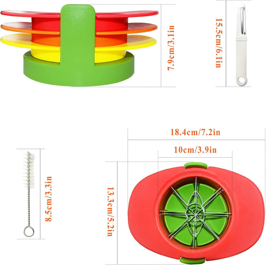 Fruit Cutter Slicer, 4 in 1 Apple Slicer with Peeler & Cleaning Brush | Mango Cutter Corer Remover, Tomato Wedges Stainless Steel, Heavy Duty Fruit & Vegetable Cutter, Easy Kitchen Tool With Base