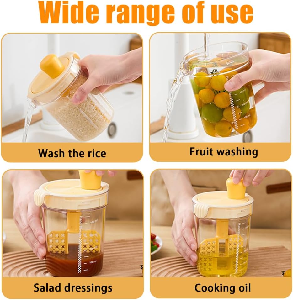 Salad Dressing Mixer Bottle, 500ML Egg Filter Mixing Cup Manual Sauce Shaker Bottle with Scale for Egg, Batter, Salad Dressing
