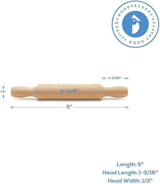 Wooden Mini Rolling Pin, 5 Inches Long, Pack of 6, Great for in The Kitchen and Crafting, Party Favors