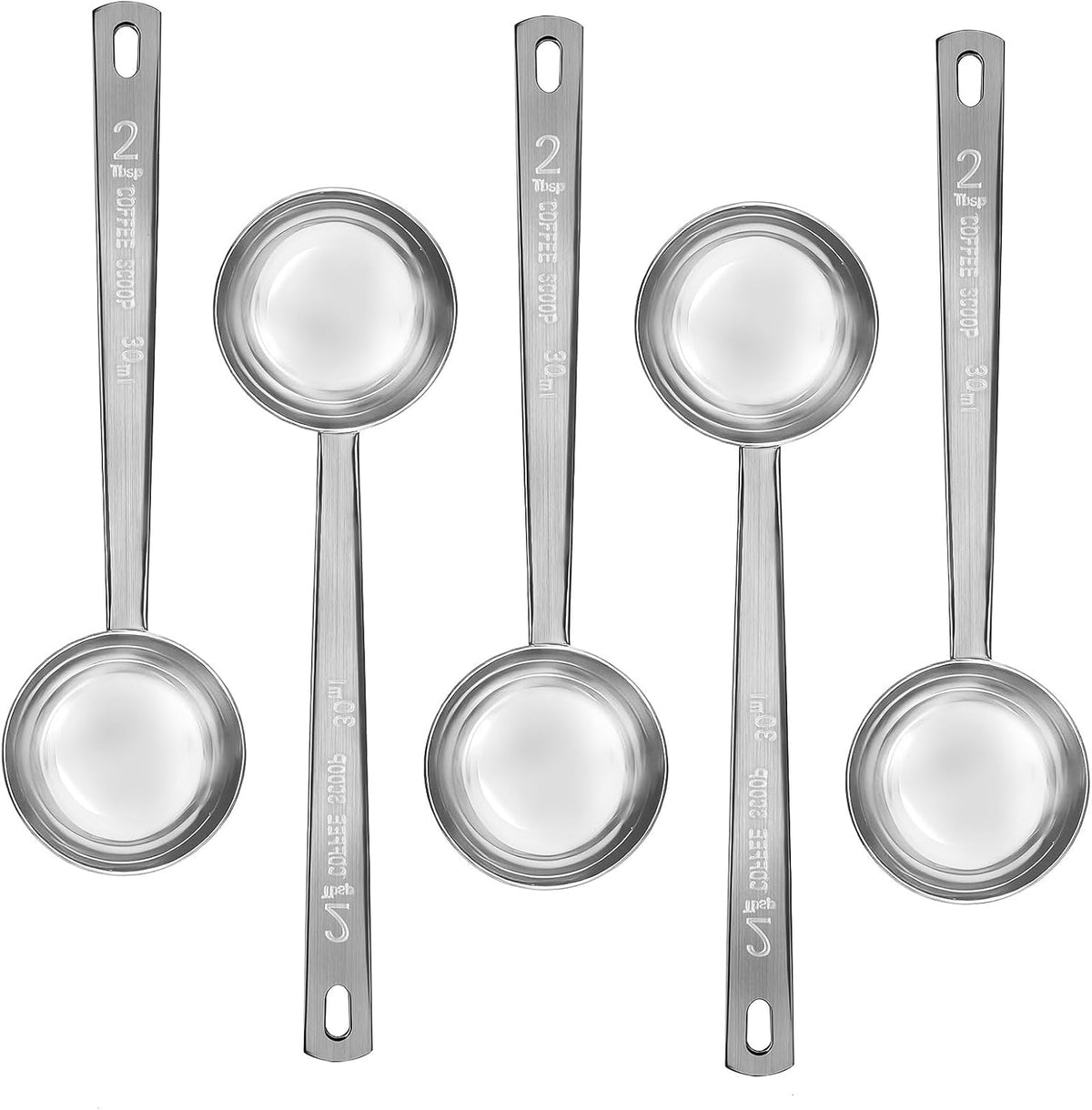 Coffee Measuring Scoop 1 Tablespoon long handle Stainless Steel spoon for Coffee, Milk Powder, Fruit Powder, Set of 5