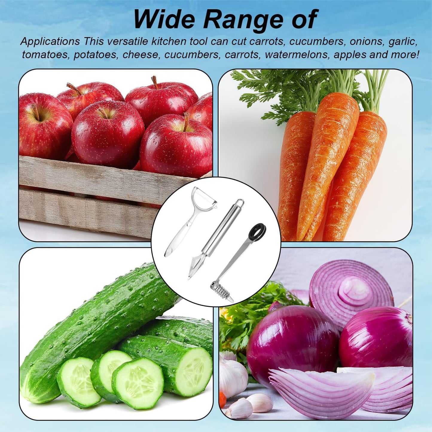2pcs Vegetable Spiral Cutters & 1pcs V-Shaped Veggies Peeler Spiralizer Tool, Stainless Steel Manual Spiral Practical Kitchen Knife Set Accessories for Cucumber Potato Carrot Fruits (Silver)