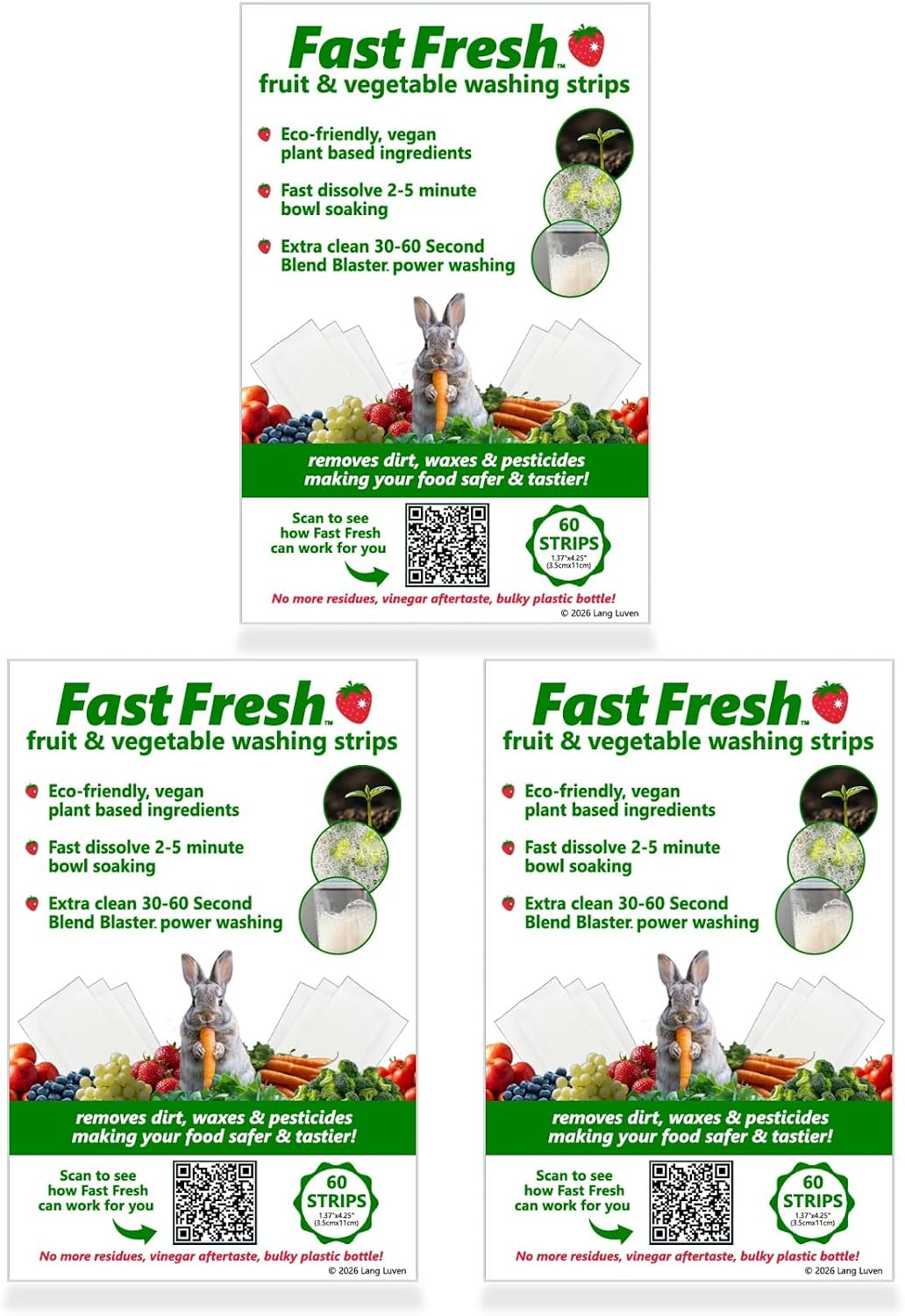 Fruit and Vegetable Wash Strips | Plant-Based, Food-Safe Produce Cleaner | Dissolvable Veggie Wash Removes Contaminants, Waxes & Dirt | All-Natural | Travel (60 Count (Pack of 1))