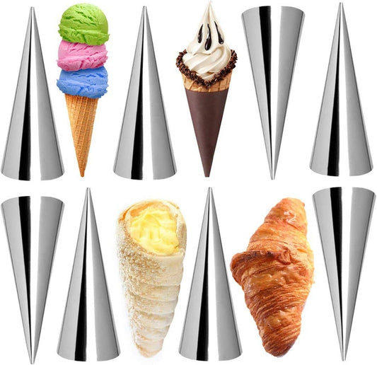 Non-stick Cream Cannoli Tubes, 12 Pcs Stainless Steel Baking Cones Pastry Roll Horn Croissant Mold Cannoli Shells with 1 Clean Brush - Pastry Baking Set for Christmas Cake Anniversary Party