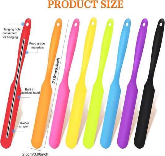 8pcs Jar Spatula,Silicone Jar Scraper with Long Handle,Jam Spreader Cake Cream Butter Spatulas, Kitchen Must Have Small Silicone Spatula, Jar Blender Waxing Sticks Large with Slant for Hard Wax