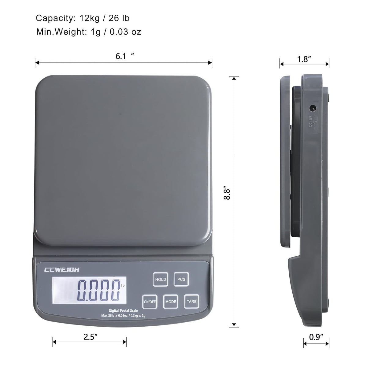 Postal Scales 6.6lbs 3kg/0.1g High Precision Food Scale for Kitchen with Hold,Tare and PCS,Portable Shipping Scale for Packages, Small Kitchen Business,Jewelry,Batteries Included (Grey6.6lbs/0.1g)