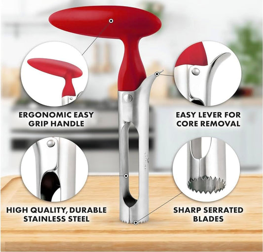 Premium Apple Corer & Cherry Pitter Tool, Coring tool for Baking, Easy Coring Durable Apple Core Remover for Baking Apples (Red)