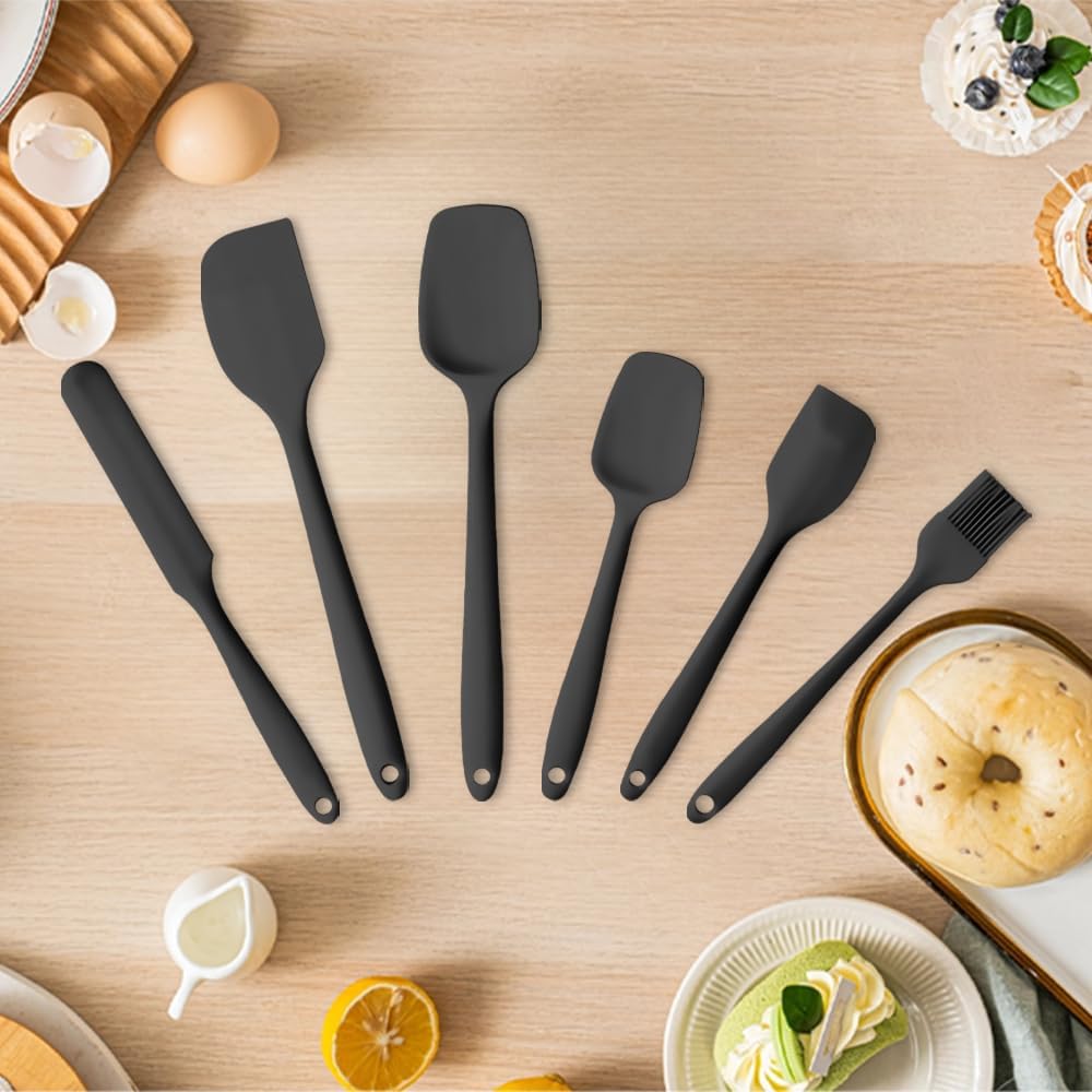 Food Grade Silicone Rubber Spatula Set for Baking, Cooking, and Mixing High Heat Resistant Non Stick Dishwasher Safe BPA-Free Multicolor Set of 6(Red)
