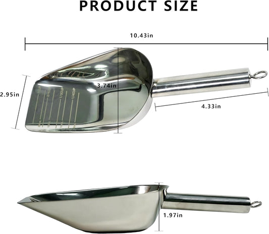 Dog and Cat Food Scoop, 1 Cup Stainless Steel Measuring Scooper with Long Handle for Pet Food, Ice Machine & Freezer, Easy to Clean & Store