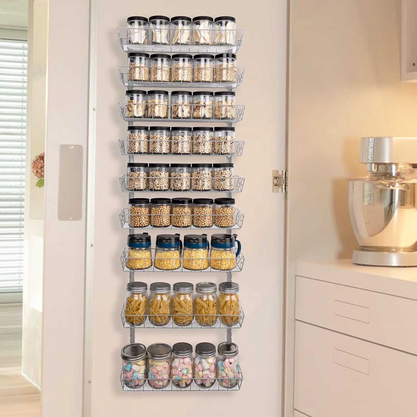 Wall Mount Spice Rack Organizer, 12-Tier Adjustable Dual-Use Shelf | Hanging Spice Rack Organizer, Kitchen Pantry Cabinet Storage Holder for Spices, Mason Jars, Bottles & Cans, Black