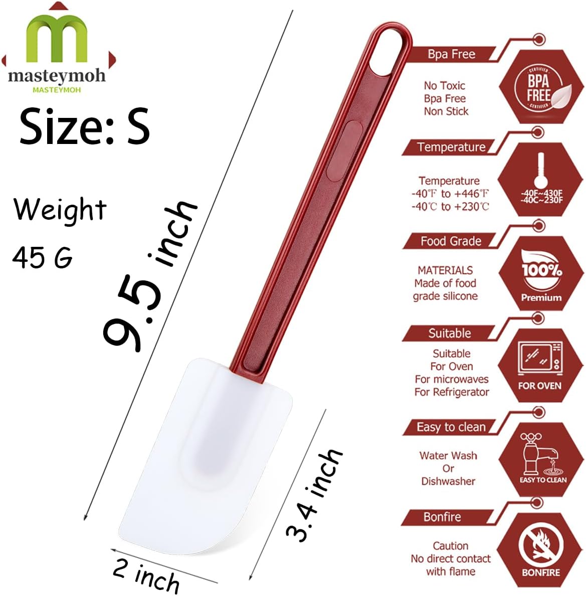 Flexible Rubber Spatulas, Silicone Spatula Set, Soft Rubber Spatula Scraper 9.5 Inches, Commercial Spatula, Silicone Scraper Spatula,Spatulas Set Resistant to 500℉ (2 Scrapers 9.5")