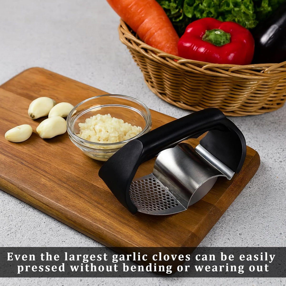 Garlic Press Rocker,Stainless Steel Garlic Mincer Crusher,2-In-1 Easy Kitchen Gadge,Comfortable Grip,Effortless Smashing,Home And Kitchen Utensils Accessories,Easy To Use And Clean