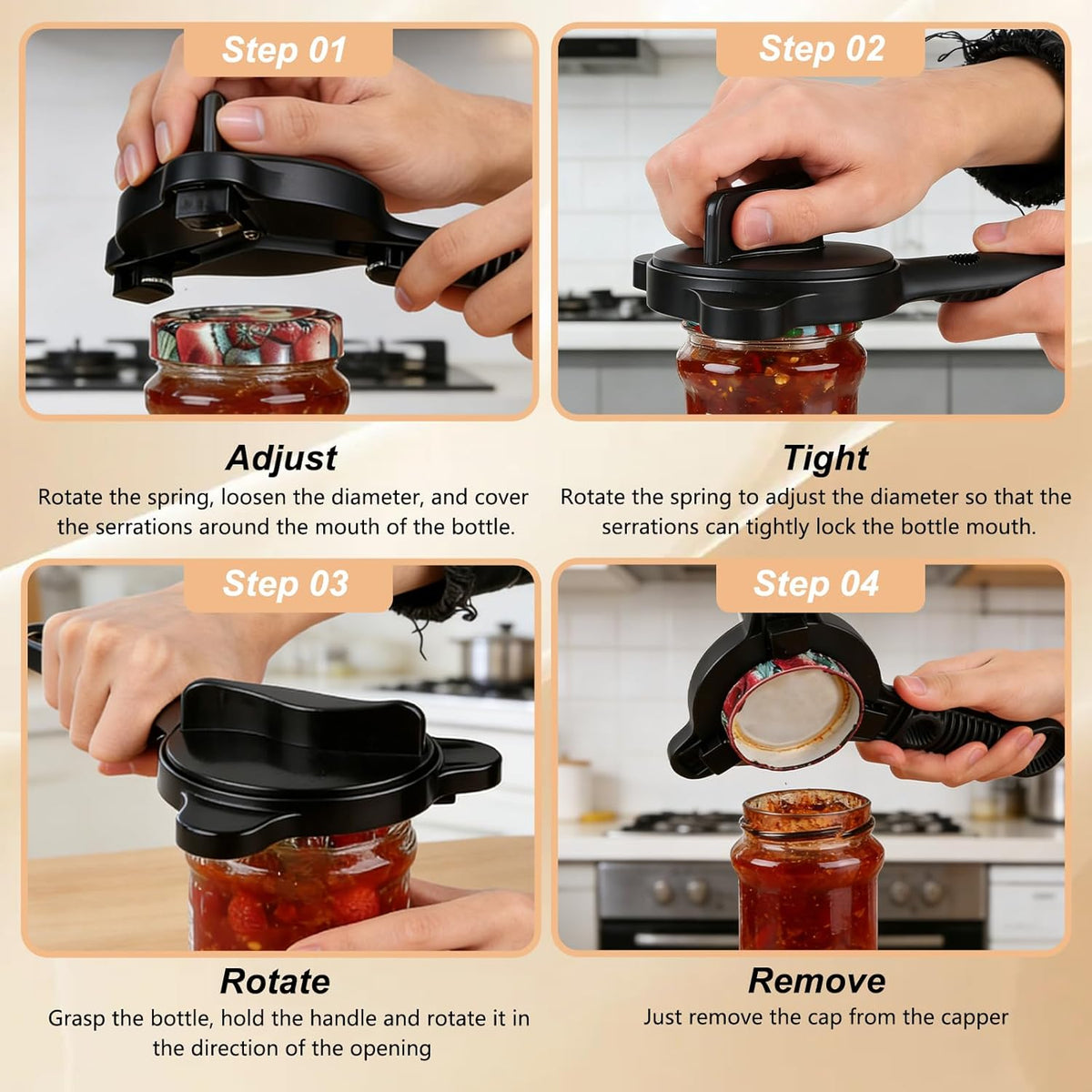 Multi-Functional Retractable Jar & Bottle Opener, Magnetic Stainless Steel Can Opener with Ergonomic Handle, Friendly Kitchen Gadget