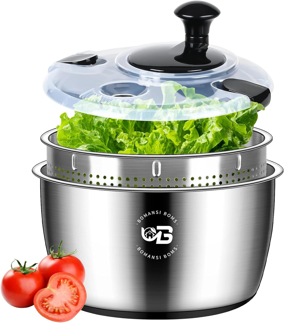 5.3 Qt Stainless Steel Salad Spinner, Vegetable Spinners, Lettuce Spinner, Fruit Washer, Large Salad Spinners, Dishwasher Safe, 304 Stainless Steel Bowl & Basket