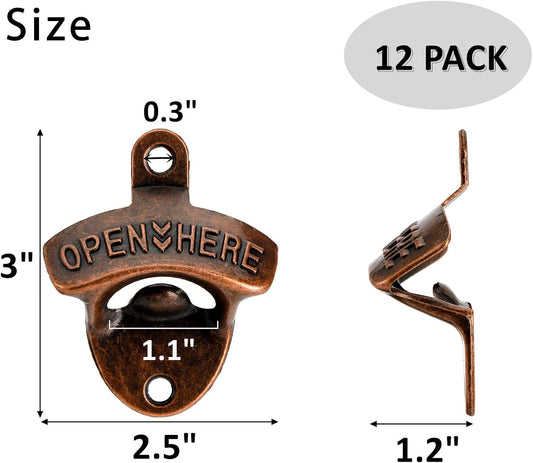 12-Piece Wall Mounted Vintage Metal Bottle Opener for Bar, KTV, Home and Outdoor