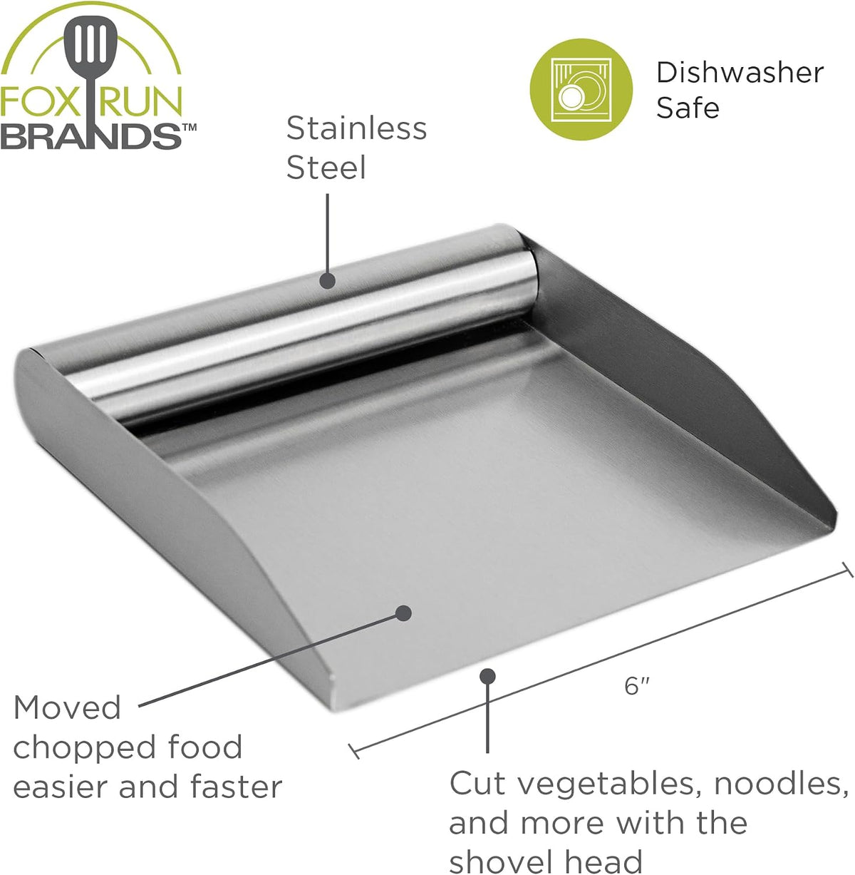 Fox Run Stainless Steel Kitchen Food Scoop, 6" Food and Bench Scraper