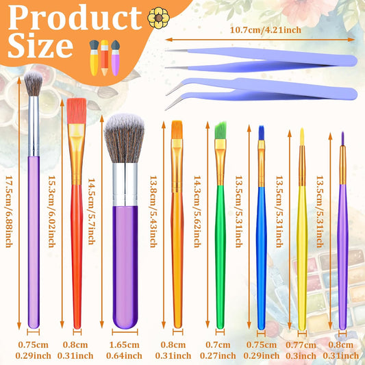 Baking Brush, 10 Pcs Pastry Brush Cake Candy Decorating Brushes Cake Decorating Tools with Elbow and Straight Tweezers for Biscuit Cake Fondant Decor Supplies (Multicolor)