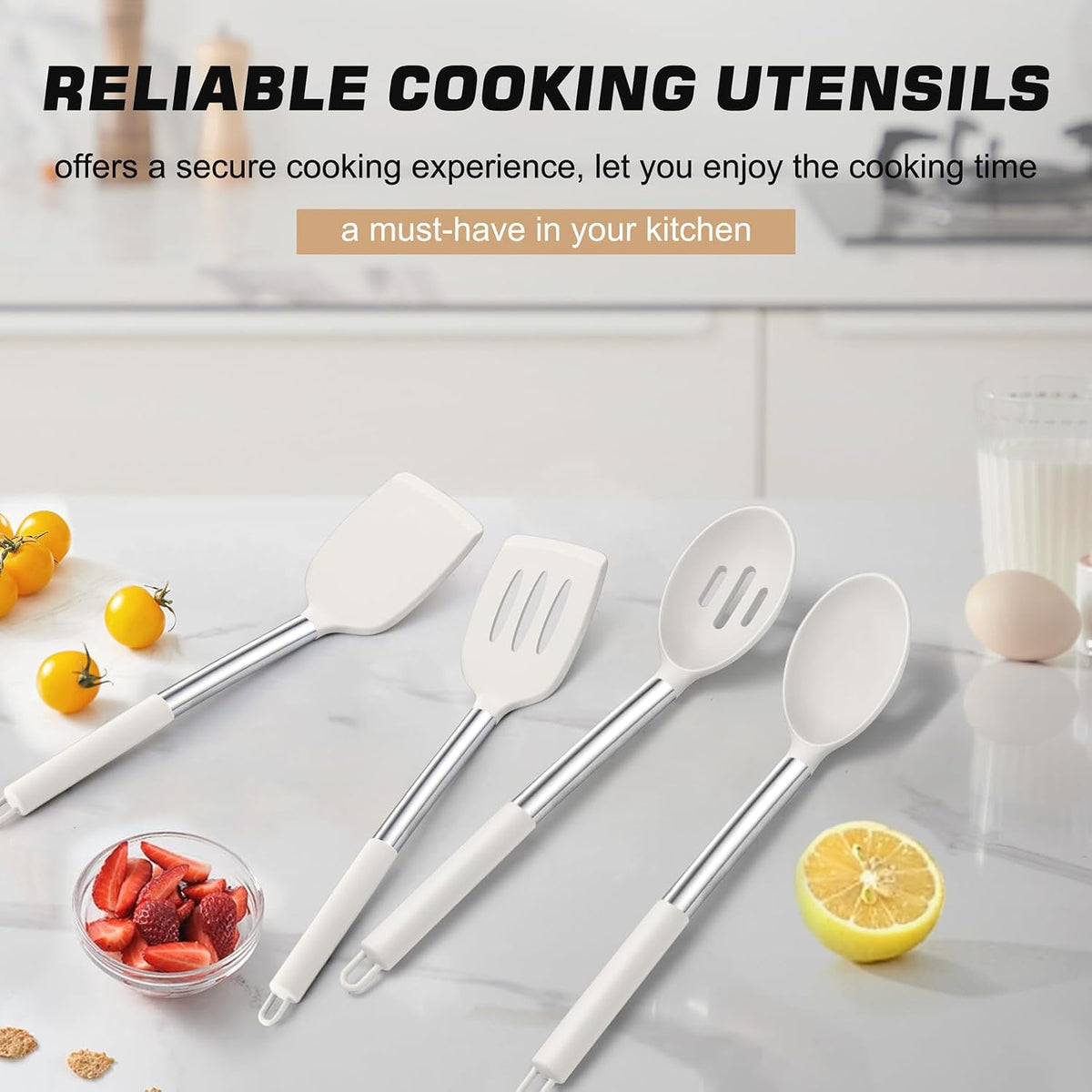 Kitchen Utensils, 4 PCS Silicone Cooking Utensils Spatula Spoon Set