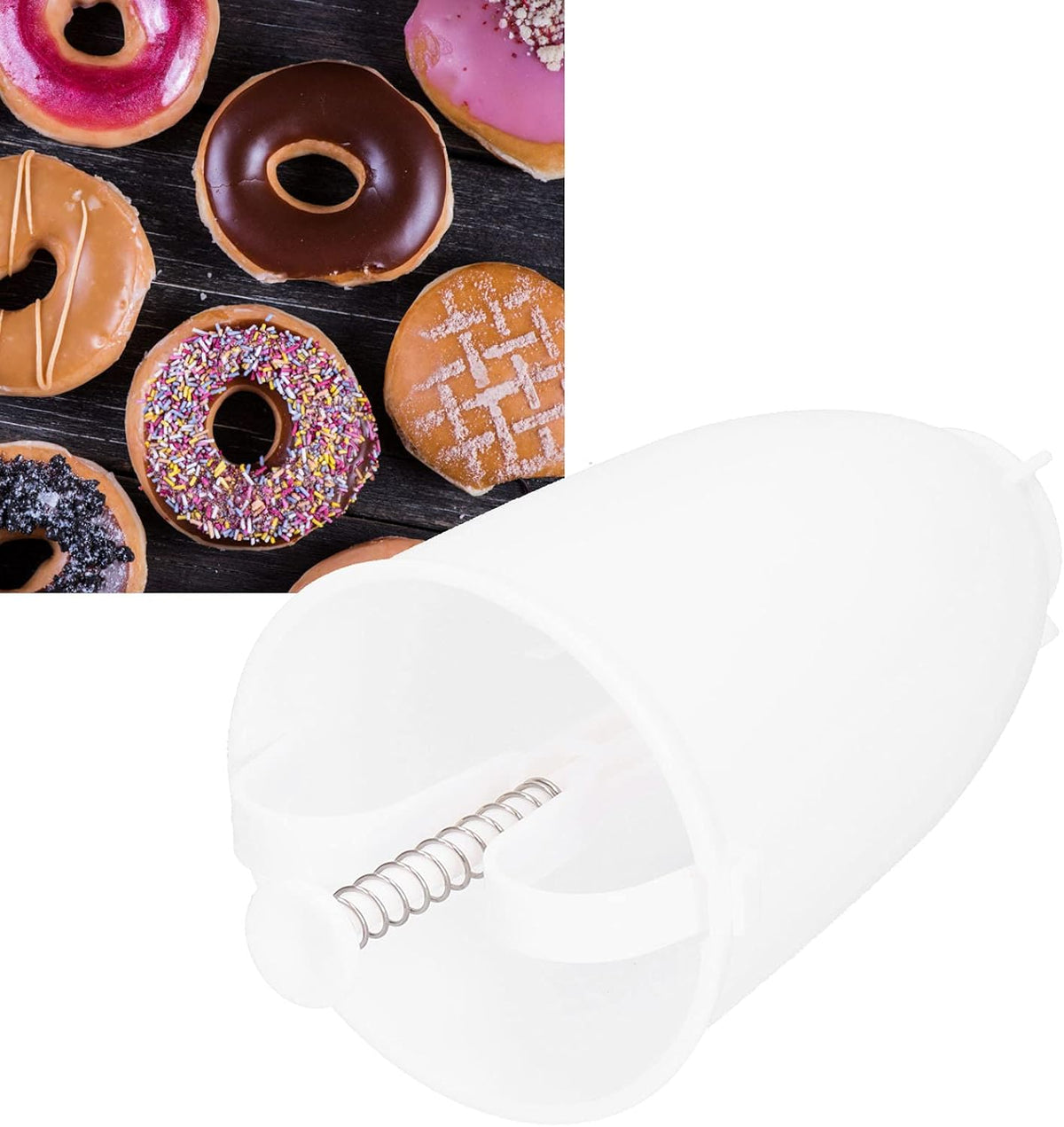 Donut Dispenser, Manual Donut Dropper Hand Squeezed Donut Batter Dispenser Reusable Pancake Dispenser Simple Design Doughnut Maker Machine(White)