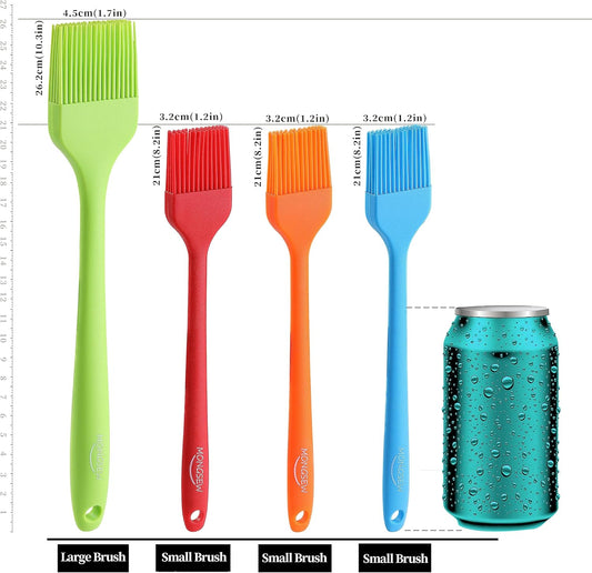 4PCS Silicone Basting Pastry Brush, Heat Resistant Food Brush Spread Oil Butter Sauce for BBQ Grill Baking Kitchen Cooking, BPA Free, Dishwasher Safe (Multicolor, 4 Pcs)