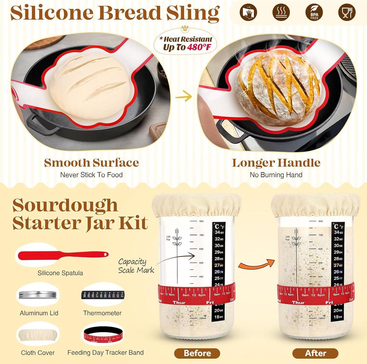 Sourdough Starter Kit, Sourdough Bread Baking Supplies, Bread Proofing Basket, Sourdough Kit for Modern Home and Kitchen, Sourdough Bread Basket, Sour Dough Kit Tools, Bread Making Tools Kit