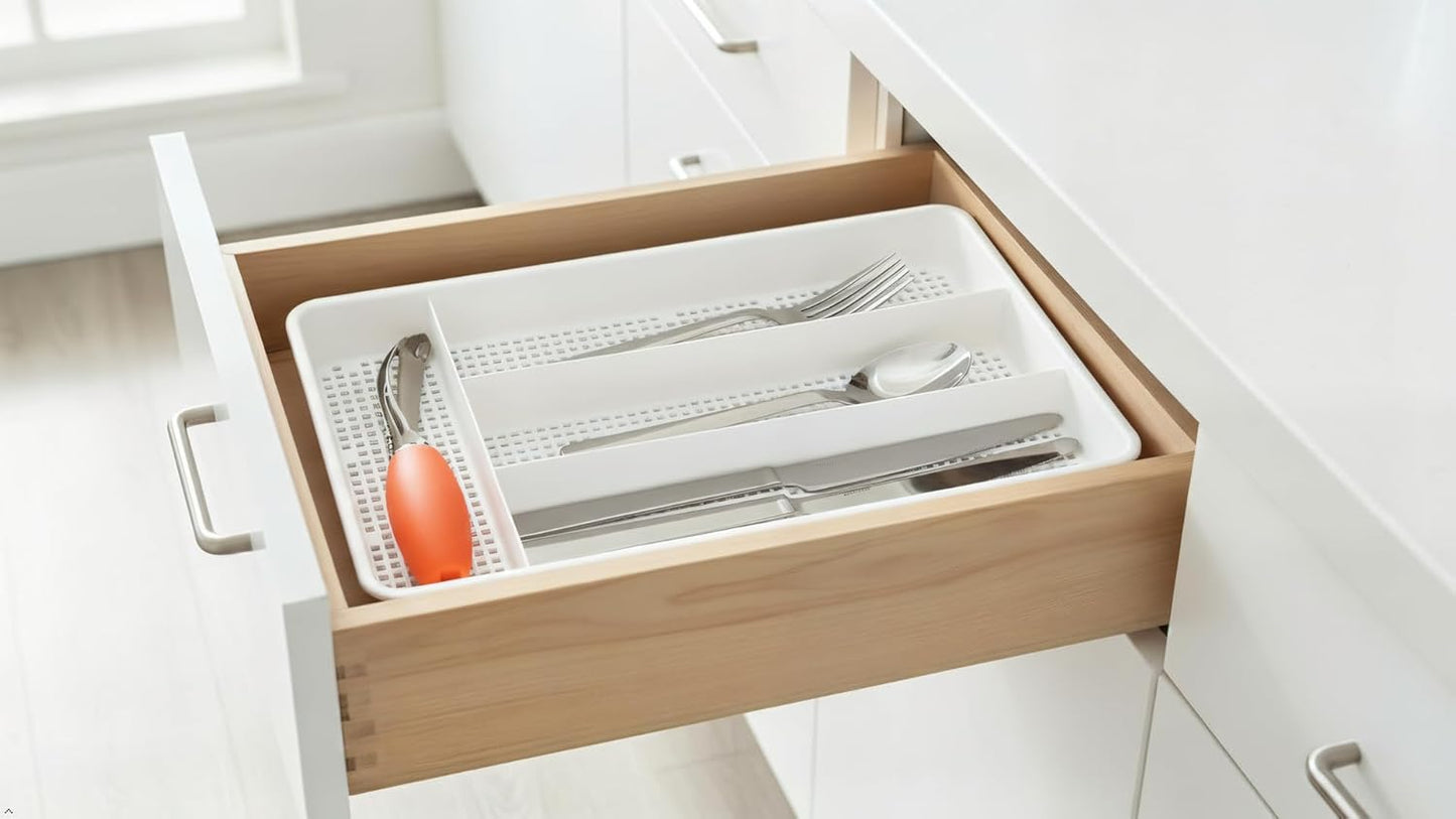 Small Utensil Silverware Kitchen Drawer Organizer, Black | Keeps forks, spoons and flatware neatly separated, Compact fit for shallow drawers, Great for RVs, campers or everyday use