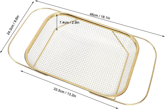 Over The Sink Colander Strainer Basket Stainless Steel for Kitchen Sink with Handles Fine Mesh Expandable Kitchen Essentials Rectangle (Gold)