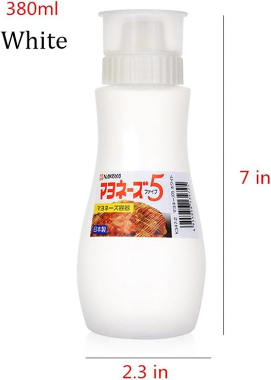 Squeeze Sauce Bottle 5 Holes Canister Design for Sauce Mayo Salad Vinegar Ketchup Honey Oil Container with Dust Lid 380ml (White)