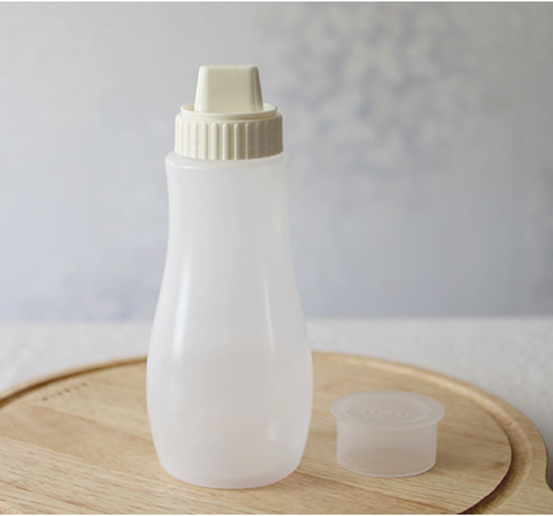 Squeeze Sauce Bottle 5 Holes Canister Design for Sauce Mayo Salad Vinegar Ketchup Honey Oil Container with Dust Lid 380ml (White)