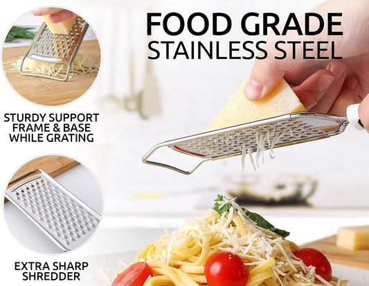 Professional Cheese Grater Stainless Steel - Durable Rust-Proof Metal Lemon Zester Grater With Handle - Flat Handheld Grater For Cheese, Chocolate, Spices, And More - Black