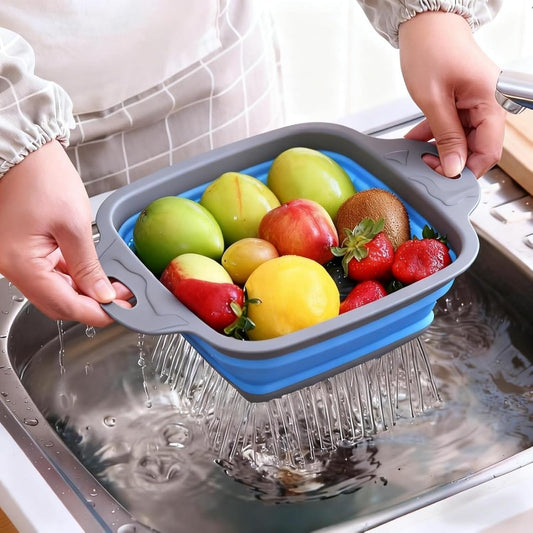 Foldable Silicone Colander 2 Pack Collapsible Kitchen Drain Basket for Pasta Fruits Veggies