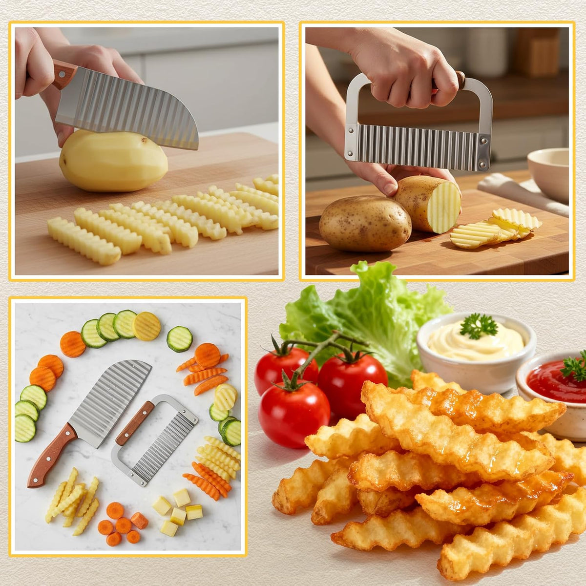2 Pcs Crinkle Cutter Set for French Fry, Plastic Handle, Black