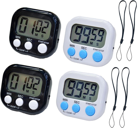 2 Pack Small Digital Kitchen Timer Magnetic Back and On/Off, Classroom Timers for Teachers Kids, Count Up Count Down Loud Alarm Stop Memory Function for Cooking Study Work Exercise (1, Black+White)