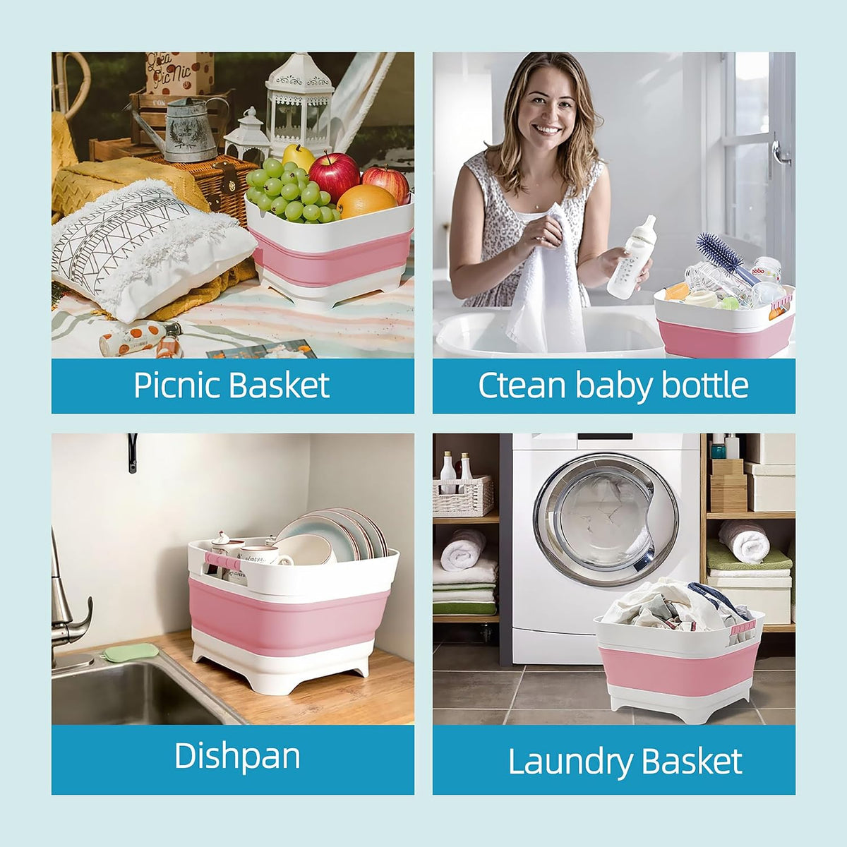 2.6 Gal/10L Collapsible Wash Basin with Drain Plug, Dish Tub