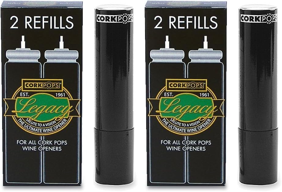 Wine Bottle Opener Refill Cartridges 2 Per Box- Eco-Friendly Low-Pressure, Fits All Models Opens 60-80 Bottles Per Cartridge 1 Box
