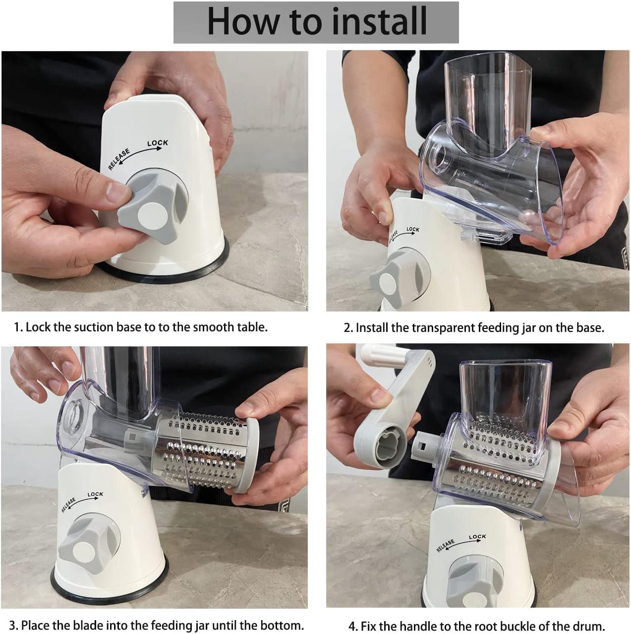 Hand Crank Rotary Cheese Grater Vegetable Shredder Slicer with 5 Blades | Strong sunction base, 5 interchangable sharp drum blades meet various cooking needs, shred block of cheese in seconds