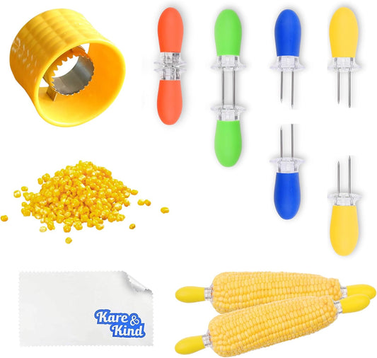 8x Corn Holders, Stainless Steel Corn Cob Holders Corn on The Cob Holders Skewers, 1x Corn Cob Stripper, Corn Peeler for Corn on the Cob, Corn on the Cob Remover, Corn Skewers Kitchen Gadgets