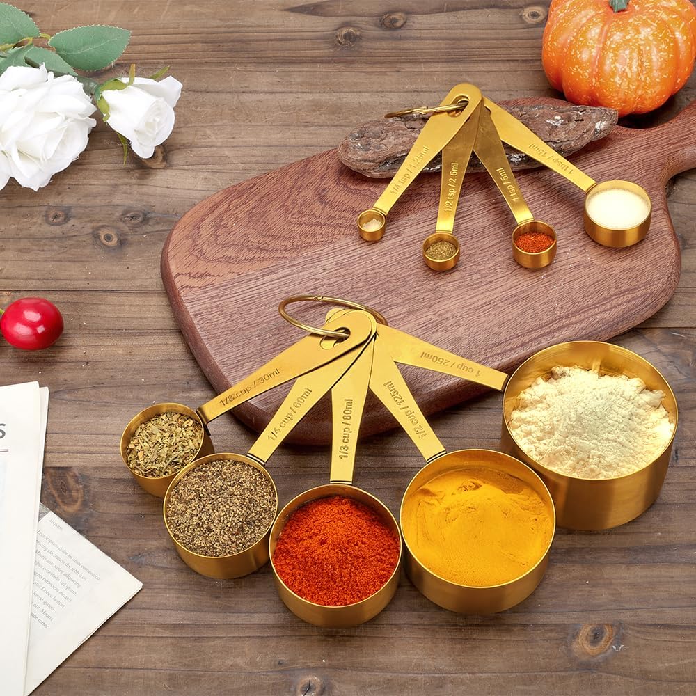 Gold Measuring Cups & Spoons Set for Cooking, 13pcs